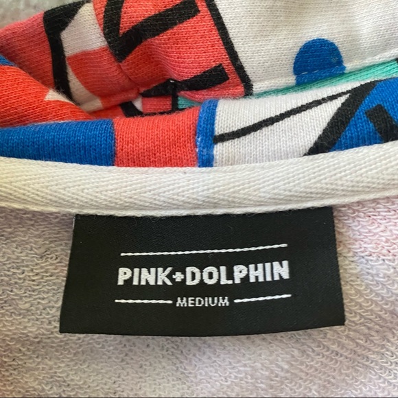 pink + dolphin graphic all over print hoodie sweatshirt womens medium - Picture 8 of 8